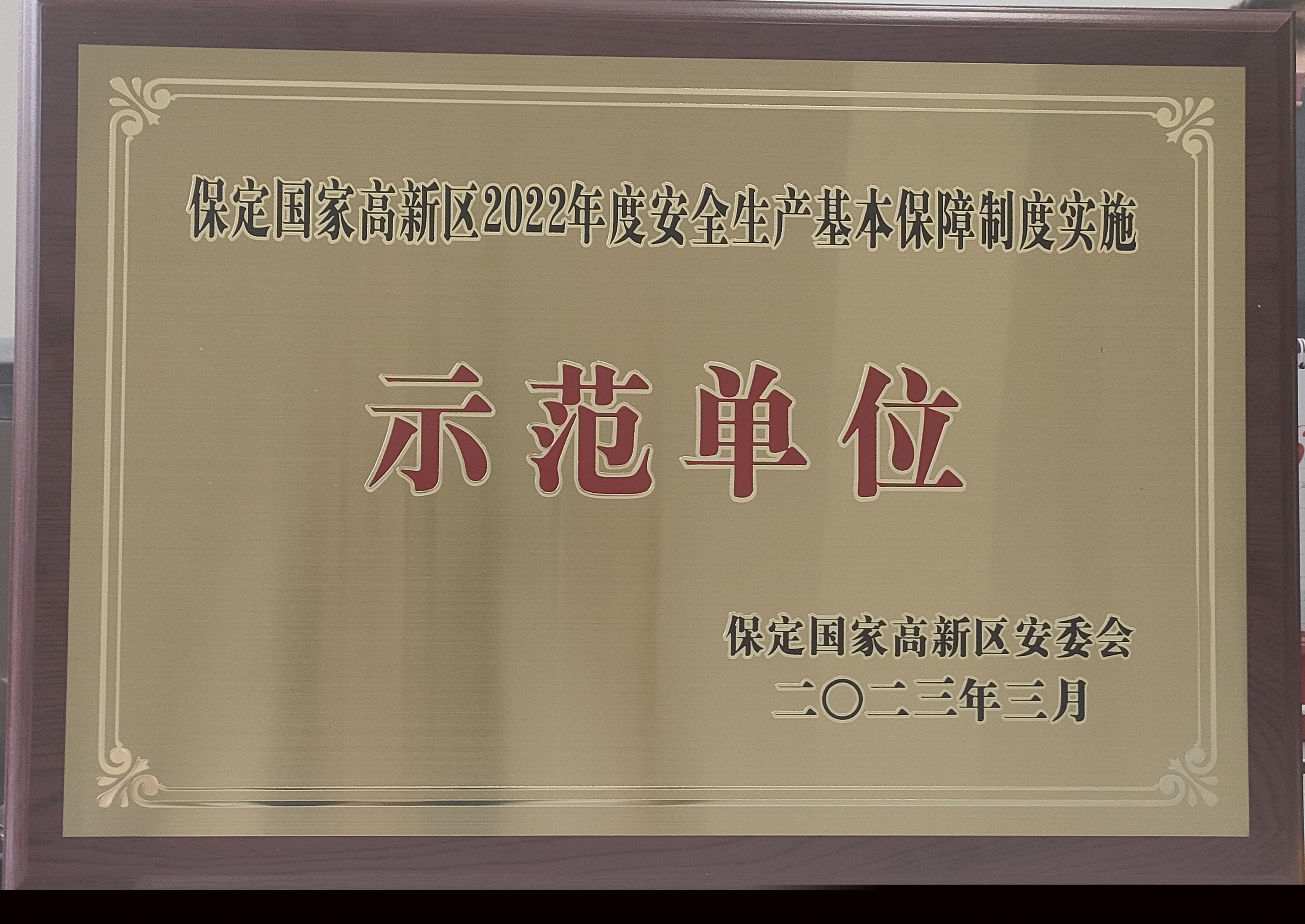 保定國家高新區(qū)2022年度安全生產(chǎn)基本保障制度實施示范單位